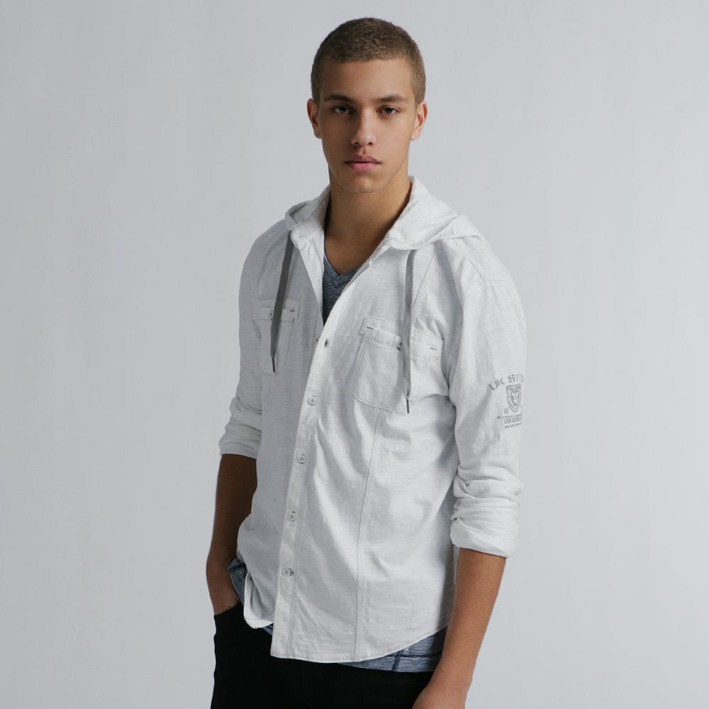 UK Style by French Connection Men's Hooded Button-Front