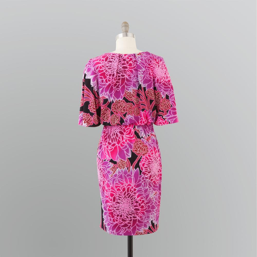London Style Women's Floral Jersey Knit Kimono Dress