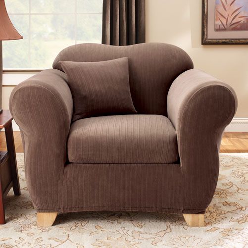 Sure Fit STRETCH PINSTRIPE 2 PIECE BENCH CHAIR SLIPCOVER