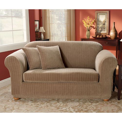 Sure Fit STRETCH PINSTRIPE 2 PIECE BENCH SOFA SLIPCOVER