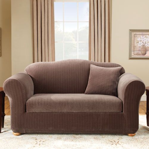Sure Fit STRETCH PINSTRIPE 2 PIECE BENCH SOFA SLIPCOVER