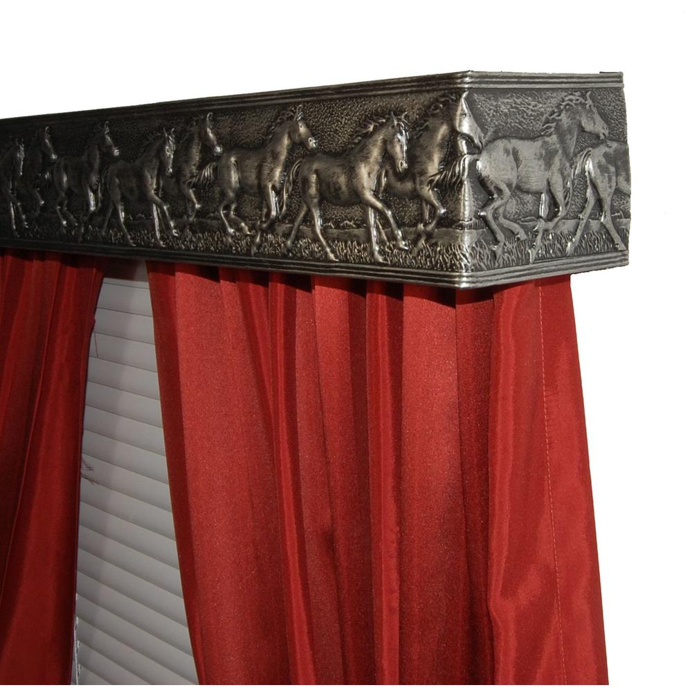 BCL Drapery Hardware, Curtain Rod Valance, Wild Horses on Handcrafted Solid Steel Frame, Antique Silver Finish, 40-Inch