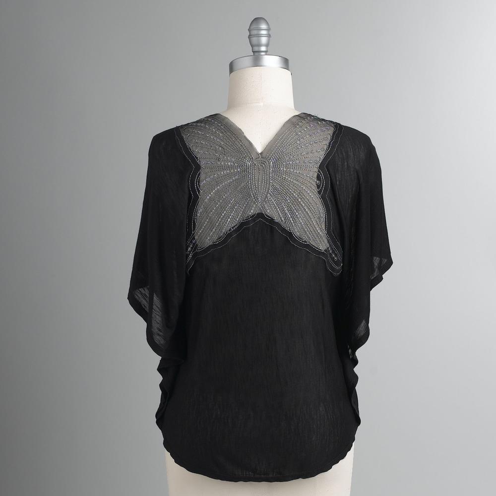 Hot Tempered Junior&#39;s Woven Butterfly Back Top