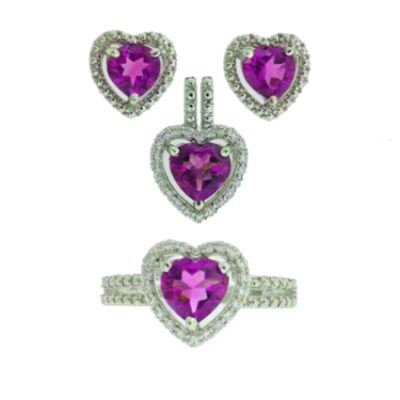 Sterling Silver Lab Created Pink Sapphire Heart 3 pc Set