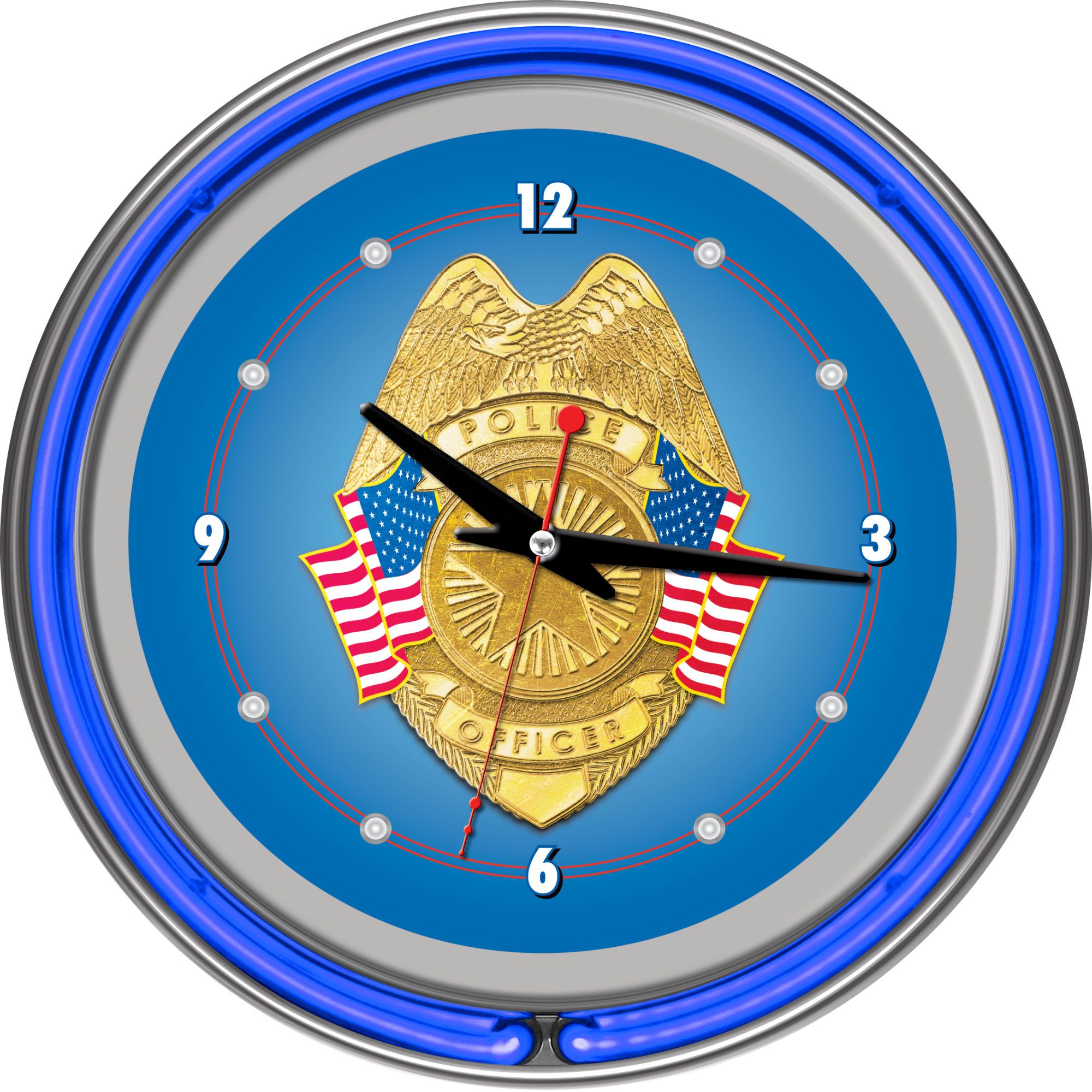 Trademark Police Officer Chrome Double Ring Neon Clock