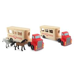 Melissa & Doug Horse Carrier Wooden Vehicle Play Set With 2 Flocked Horses and Pull-Down Ramp