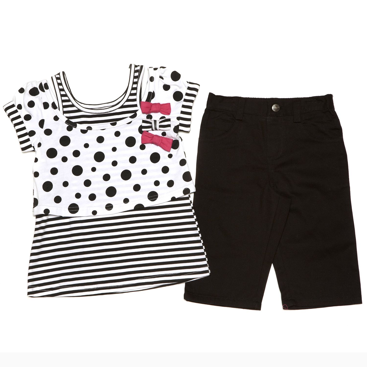 Young Hearts Girls Knit Tank With Top and Pants Set Black/White
