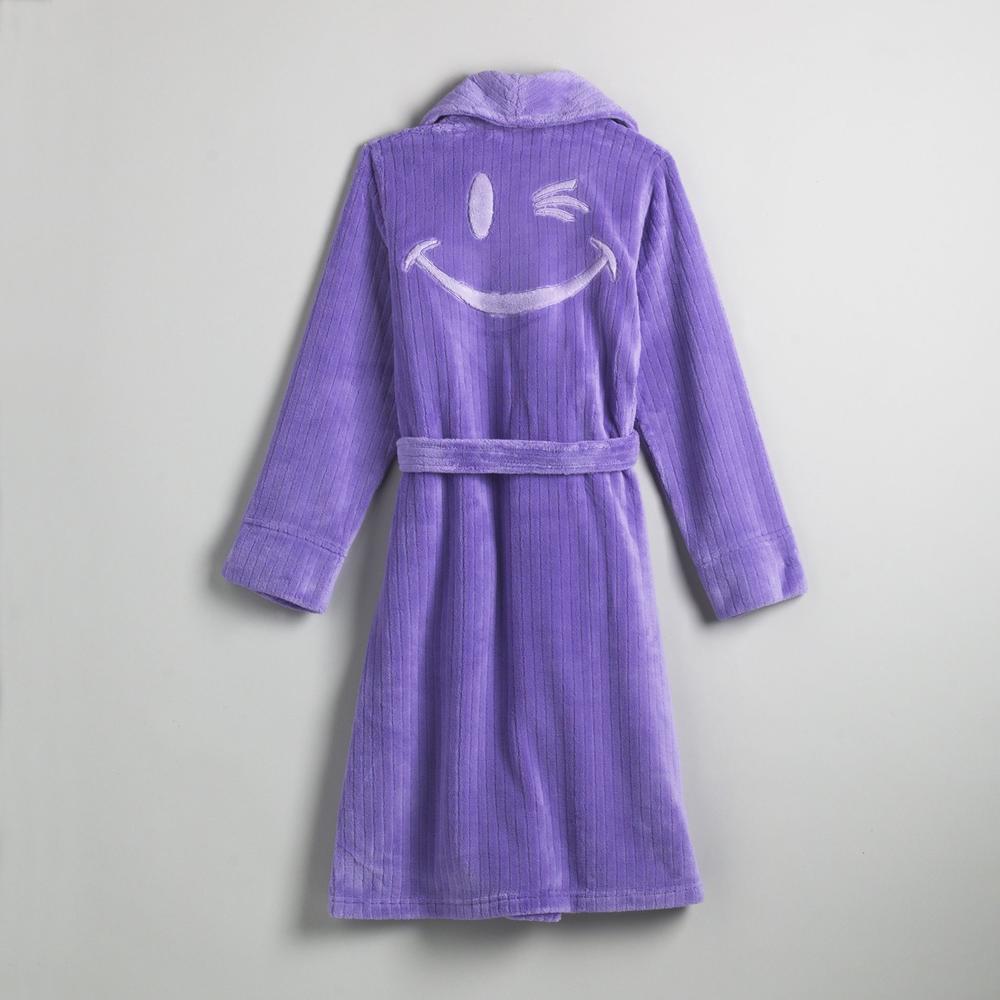 Joe Boxer Girl's Smiley Embroidered Plush Robe