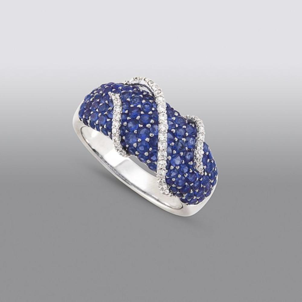 Ladies Sterling Silver and Lab-Created Ceylon Blue and White Sapphire Cushion Ring