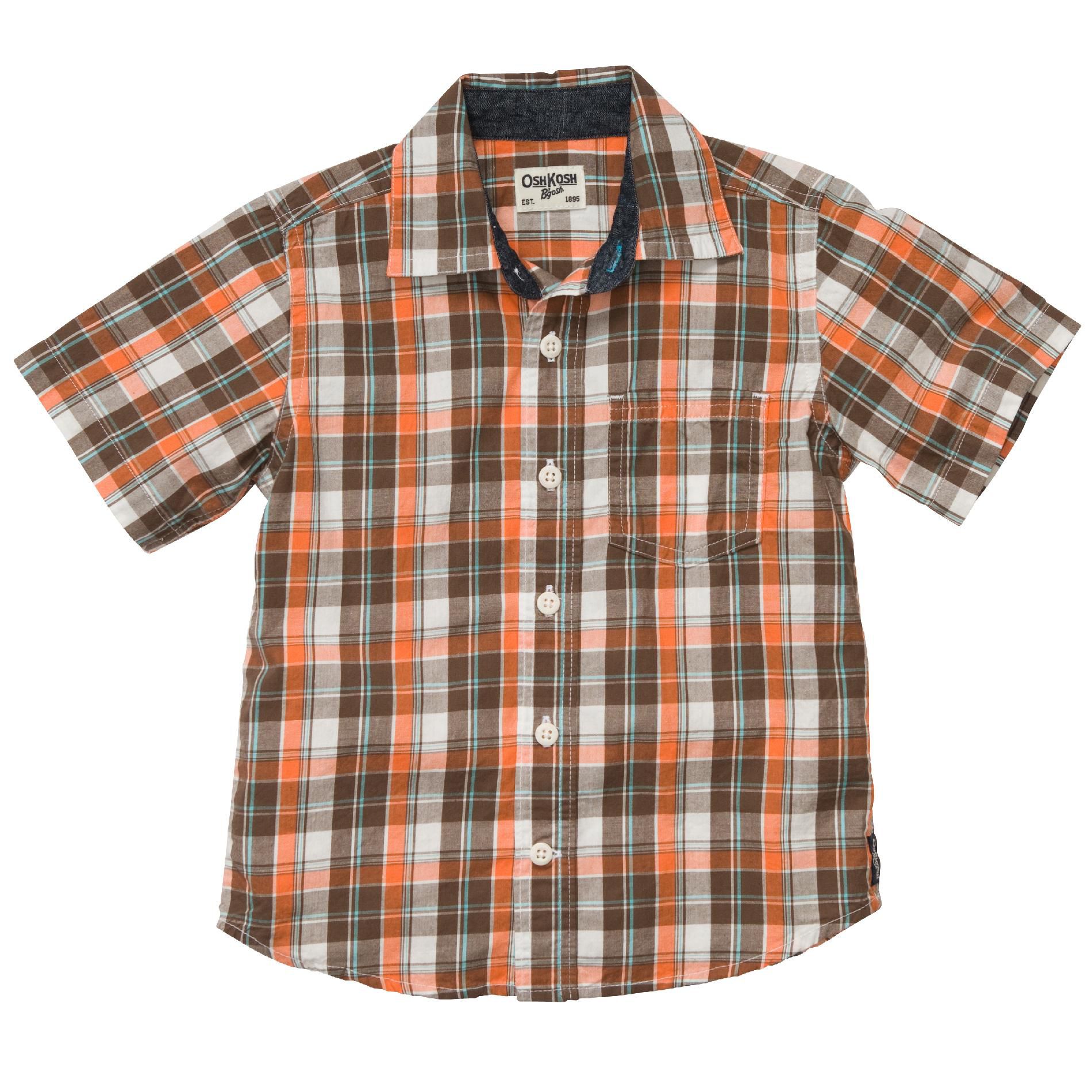 OshKosh Boys Infant/Toddler Shirt Plaid Brown/Orange
