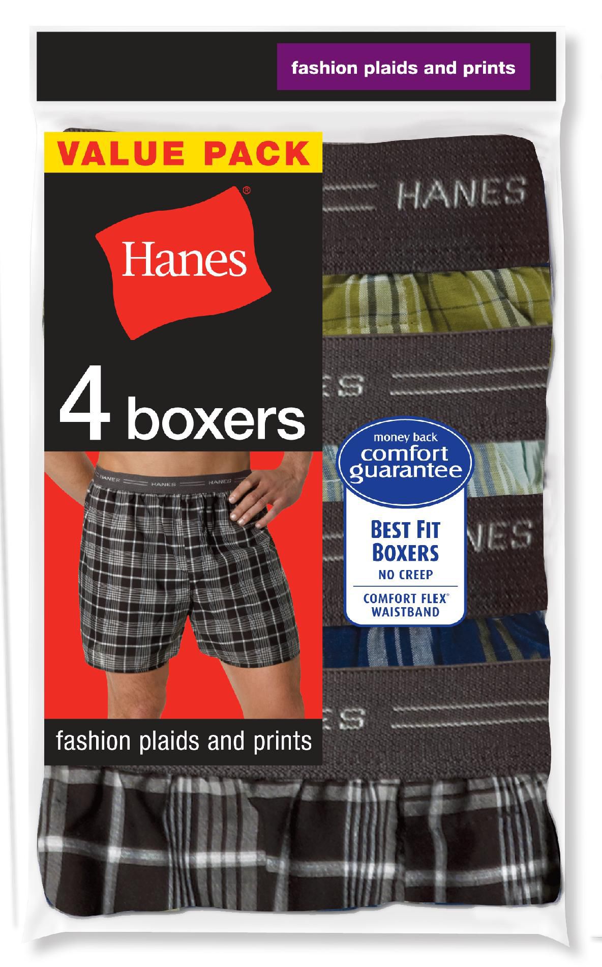 Hanes Men&#8217;s Plaid Print Boxers &#8211; 4 Pack