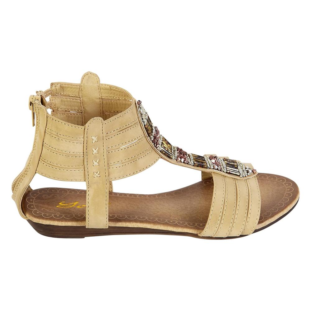 Yoki Women's Bohemian Flat Embellished Sandal - Beige