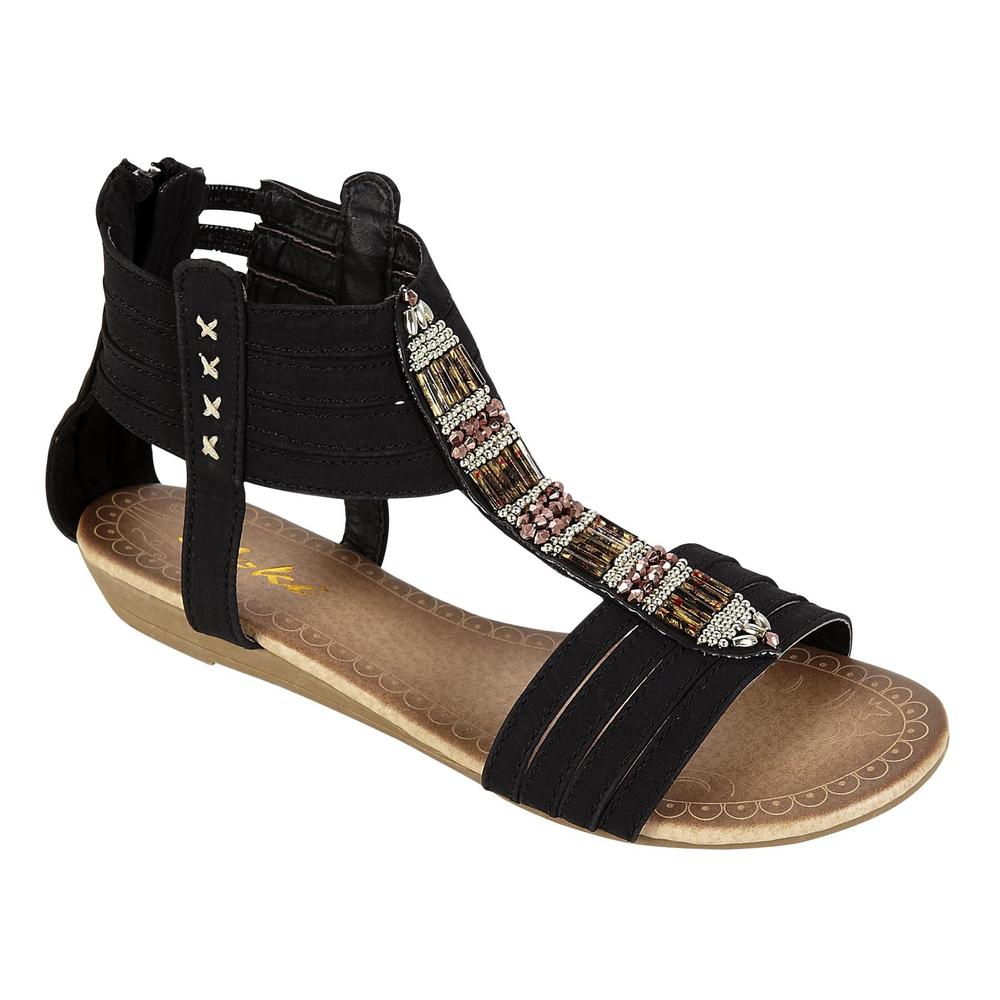 Yoki Women's Bohemian Flat Embellished Sandal - Black