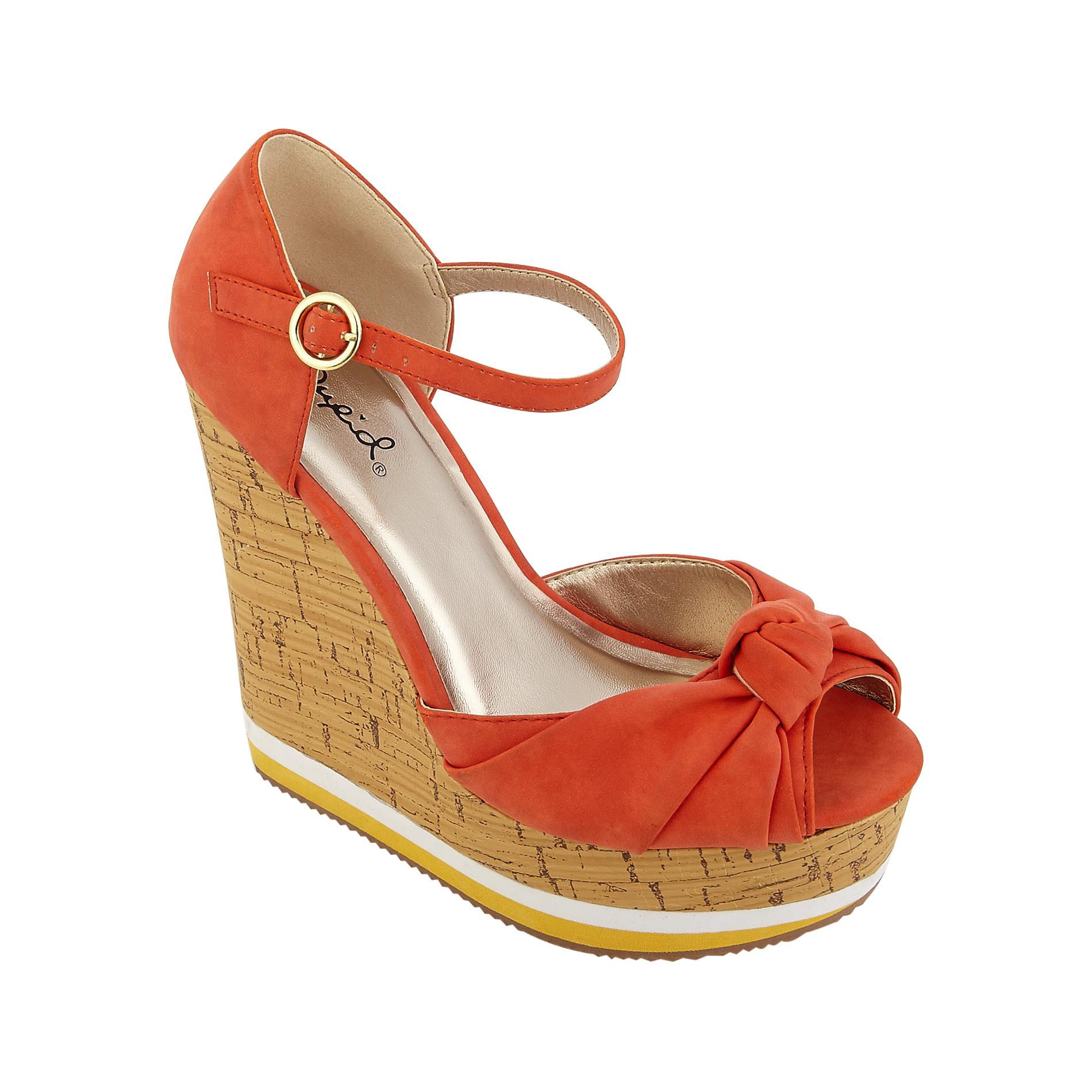Qupid Women's Boteco-02 Colorblock Wedge Sandal - Orange