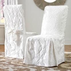 Sure Fit SureFit Matelasse Damask Long Dining Chair Slipcover - Full Length Relaxed Fit High Back Chair Cover/Perfect for Adding Accents