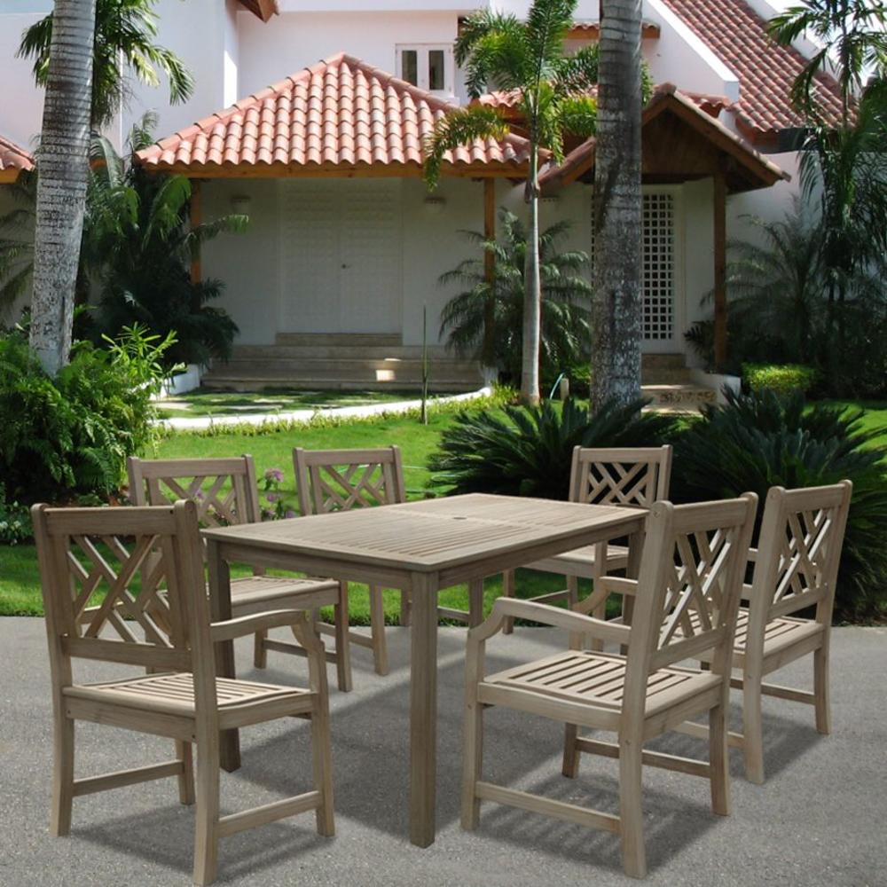 Vifah Renaissance Hand-scraped Acacia Rectangular Table & Armchair Outdoor 7 Piece Dining Set