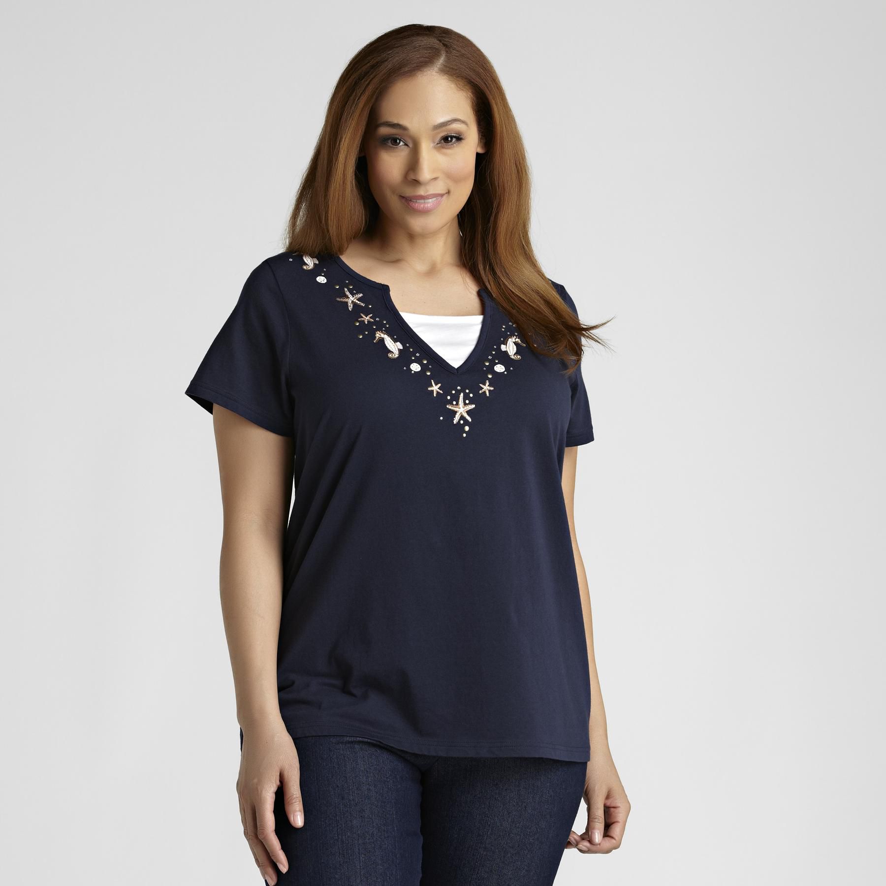 Basic Editions Women's Plus Layered Look T-Shirt