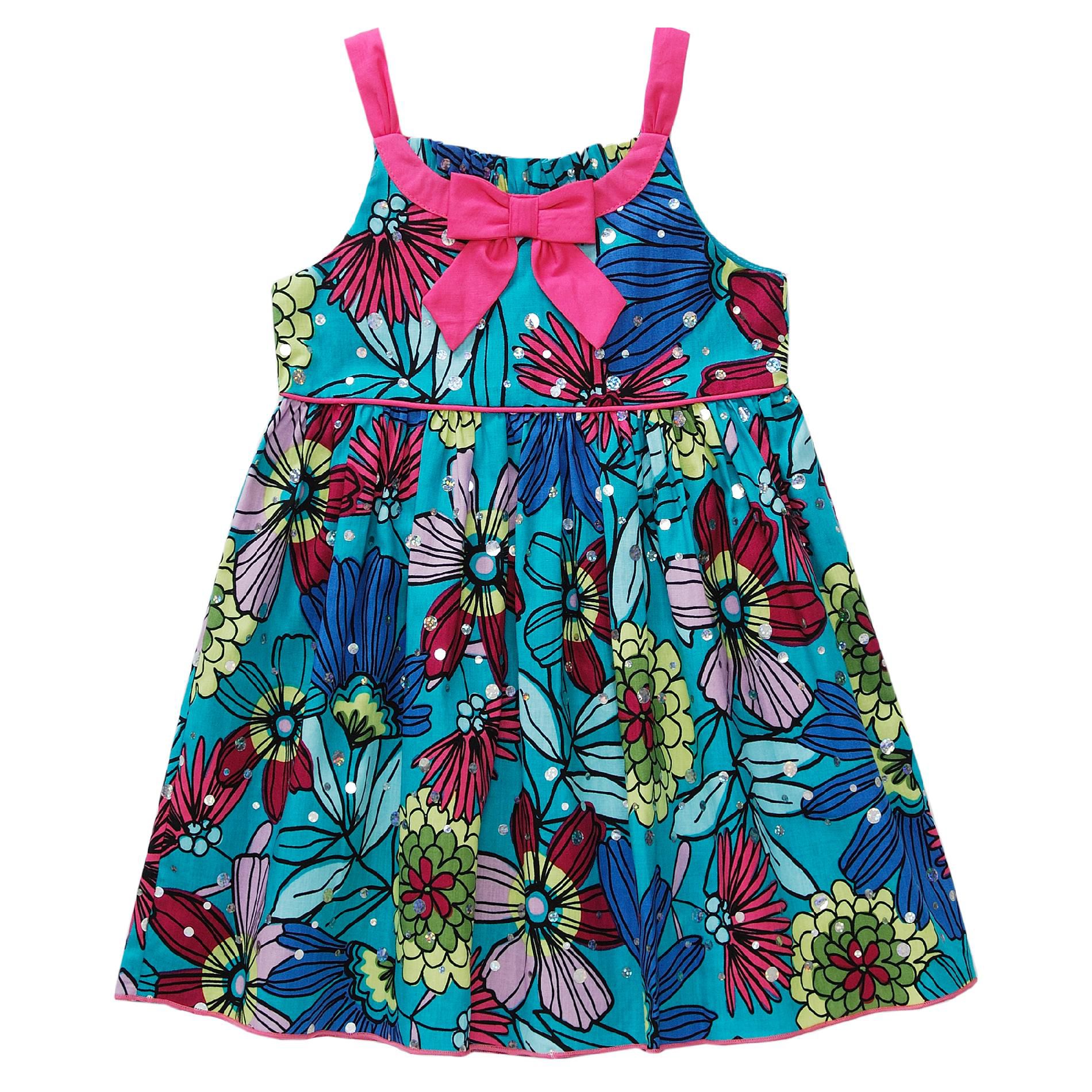Youngland Girl&#8217;s Infant Dress Hologram 12 Months Floral Teal