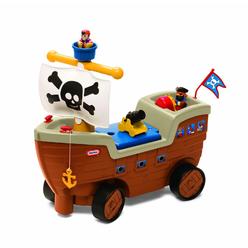little tikes 2-in-1 pirate ship toy - kids ride-on boat with wheels, under seat storage and playset with figures - interactiv