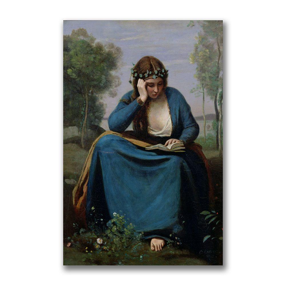 Trademark Global 35x47 inches Jean Baptiste Corot "The Reader Crowned with Flowers"