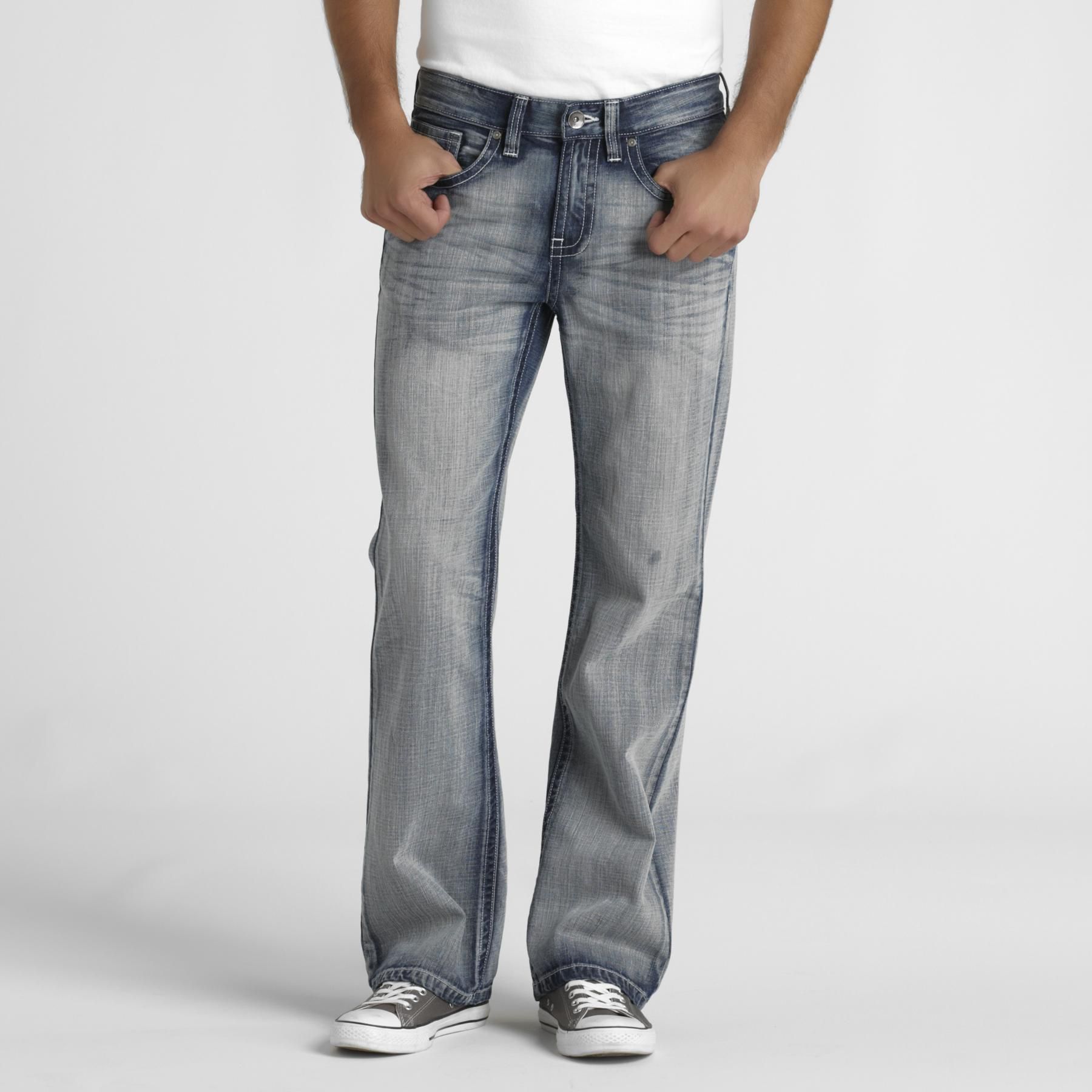 Machine Men's Distressed Boot Cut Denim Jeans