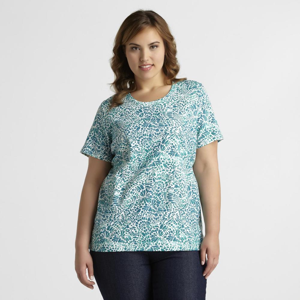 Basic Editions Women's Plus Printed Scoop T-Shirt