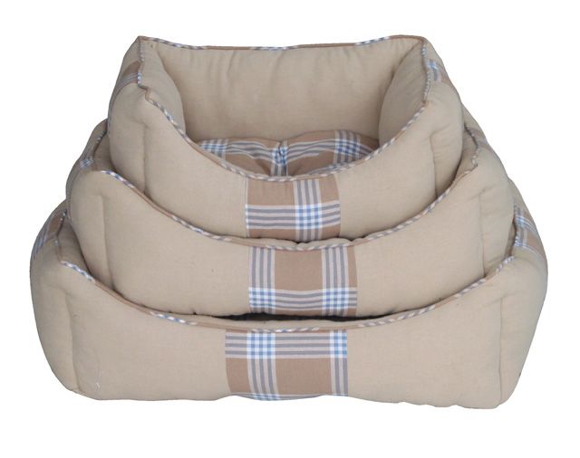 Anima Blue and Brown Plaid Tan Bed Large - 28" x 24" x 9"