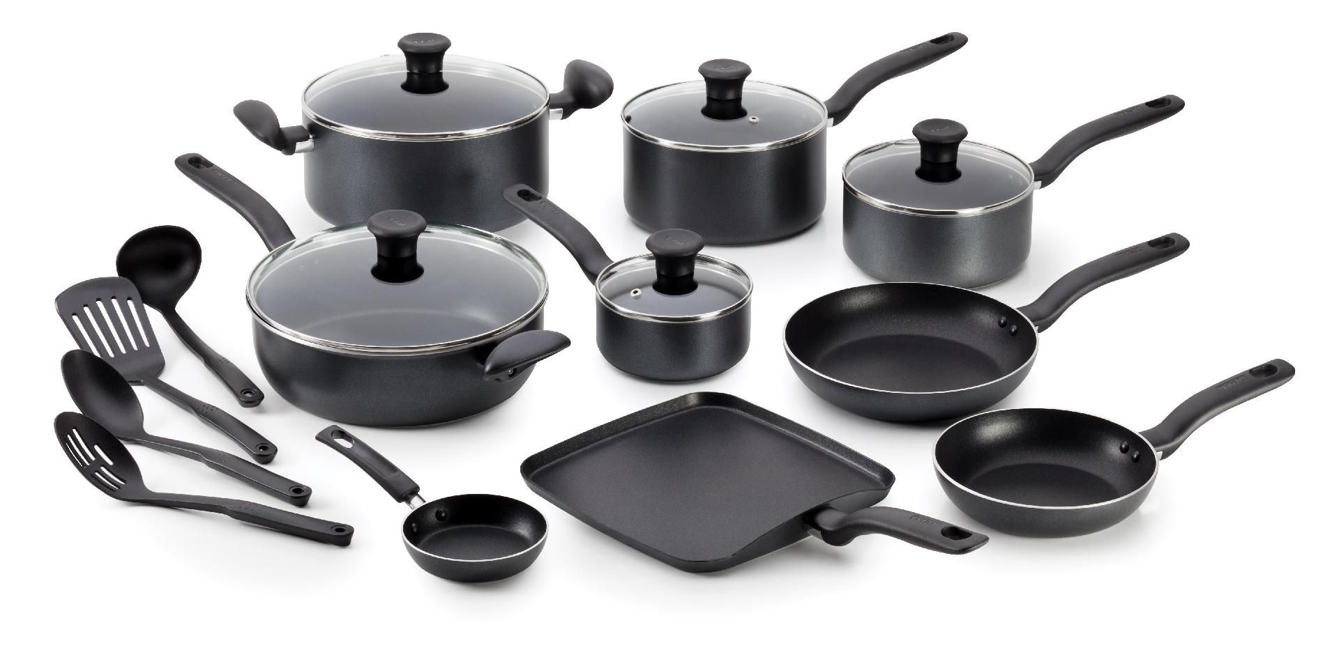 T fal Initiatives 18 pc Nonstick Inside and Out Cookware Set 
