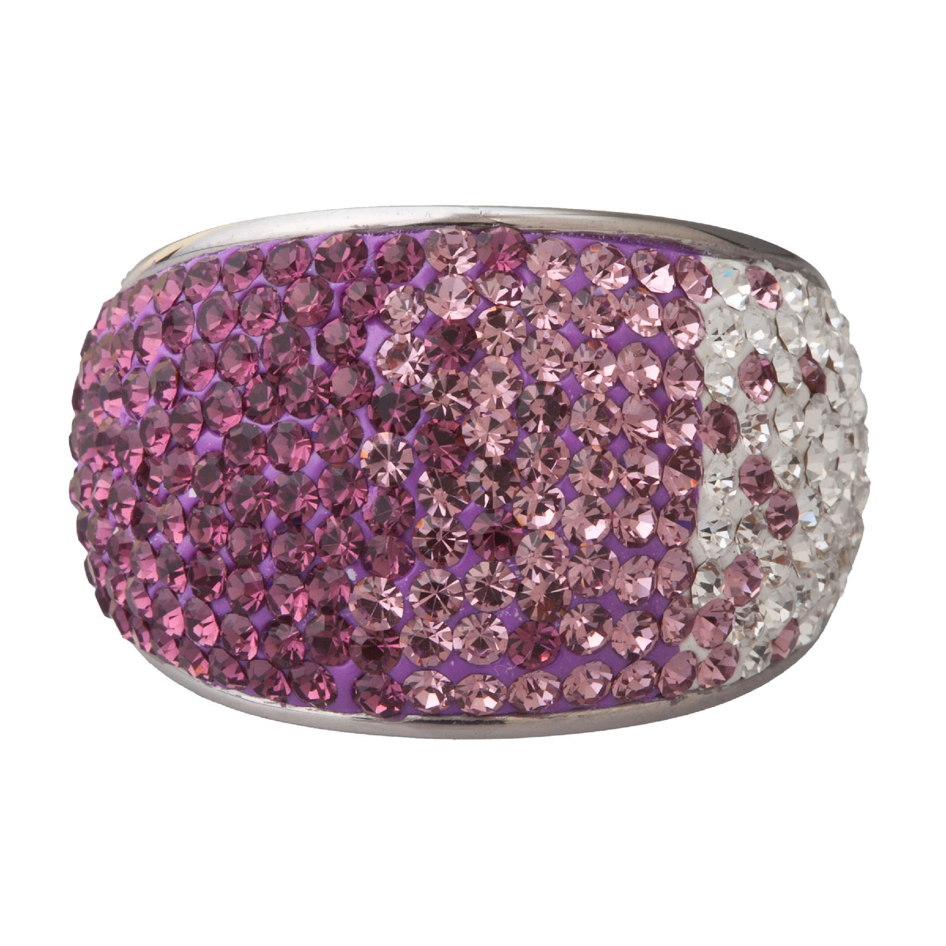 Stainless Steel Purple Multi Crystal Dome Ring