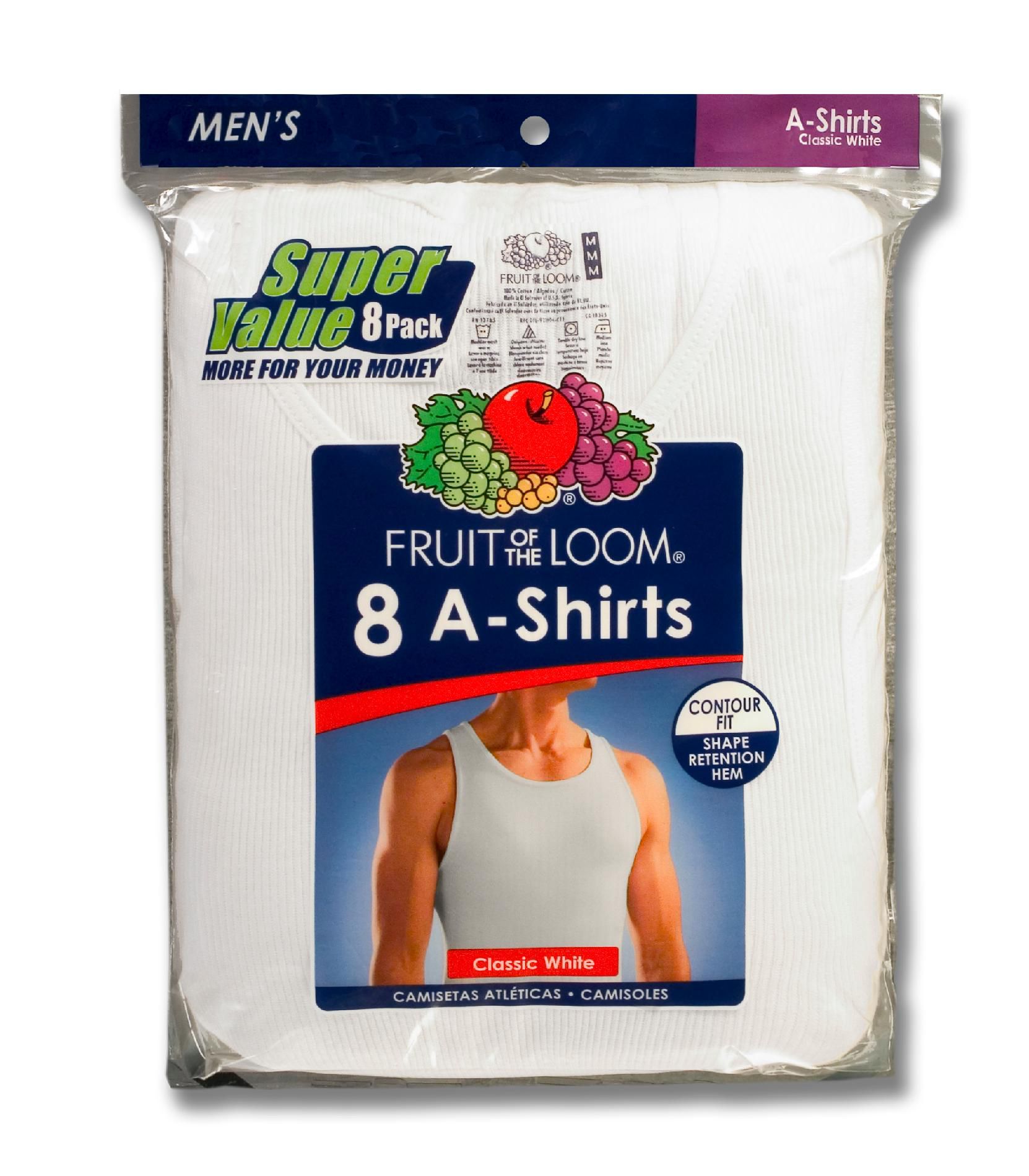 Fruit of the Loom Men&#8217;s 8 Pack Tank A-Shirt Sleeveless Cotton Contour Fit Undershirts Classic White