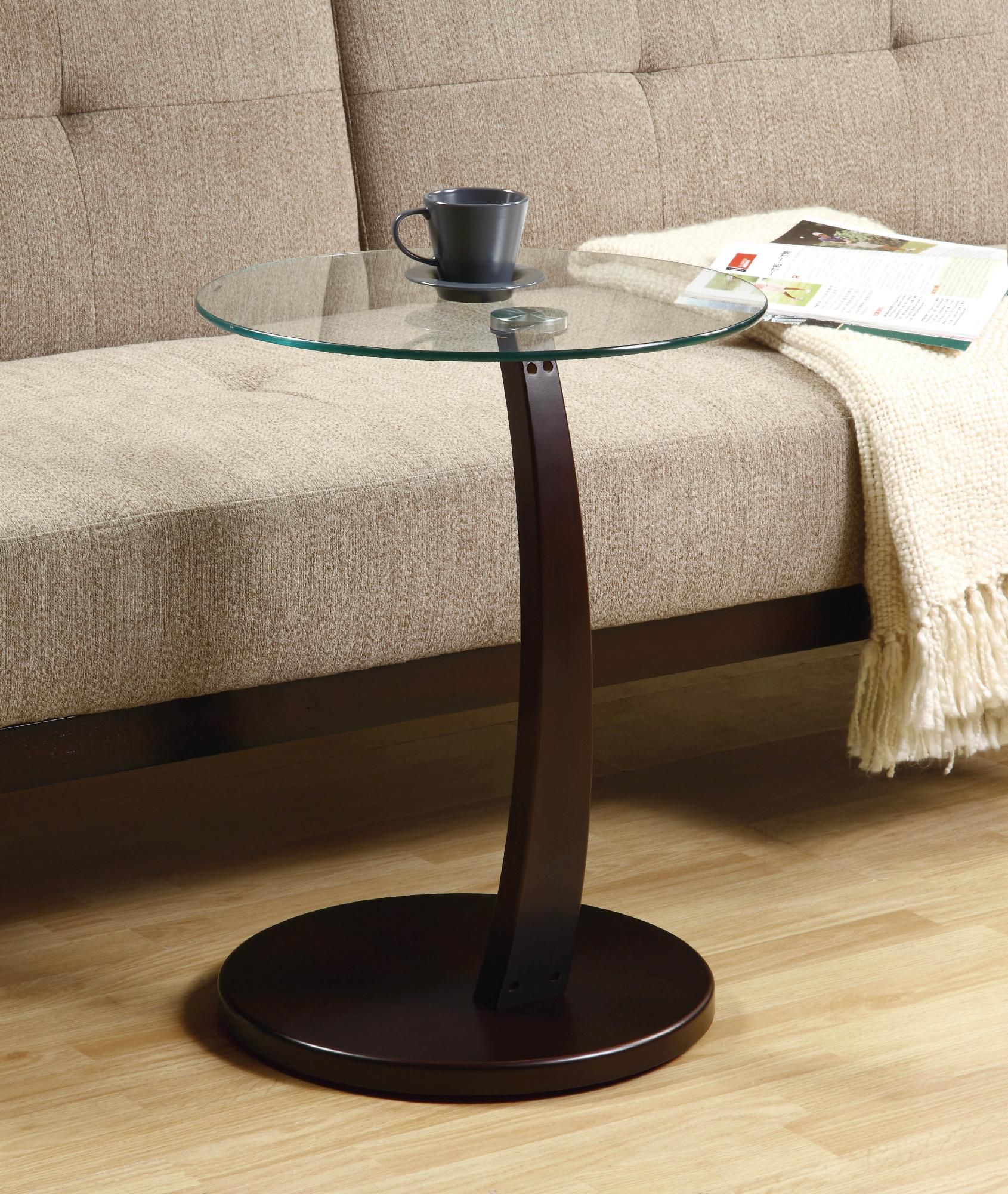 Monarch Specialties ACCENT TABLE - CAPPUCCINO BENTWOOD WITH TEMPERED GLASS