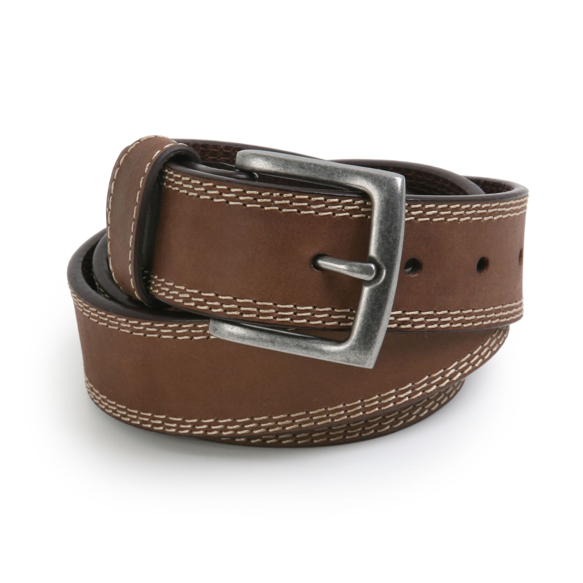 Wrangler Men&#39;s Leather Top Stitched Belt - Brown