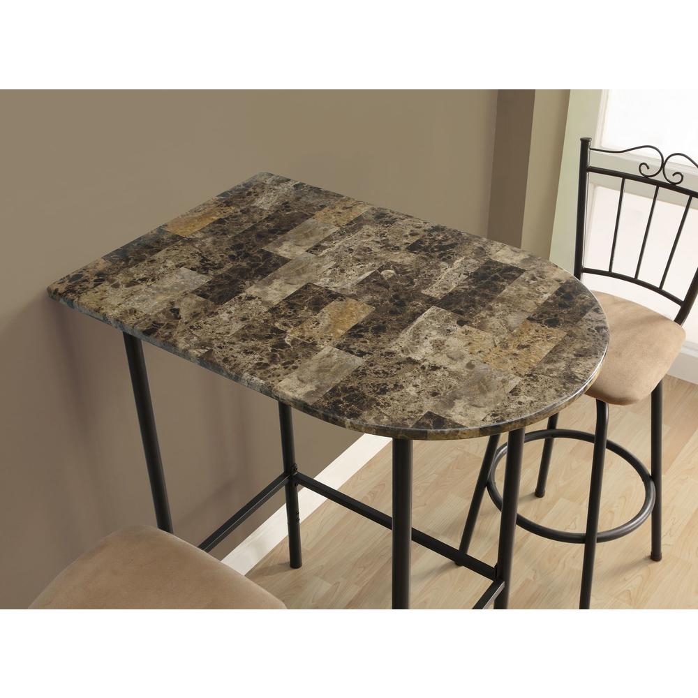 Monarch Specialties DINING TABLE - 24"X 36"  / CAPPUCCINO MARBLE / METAL