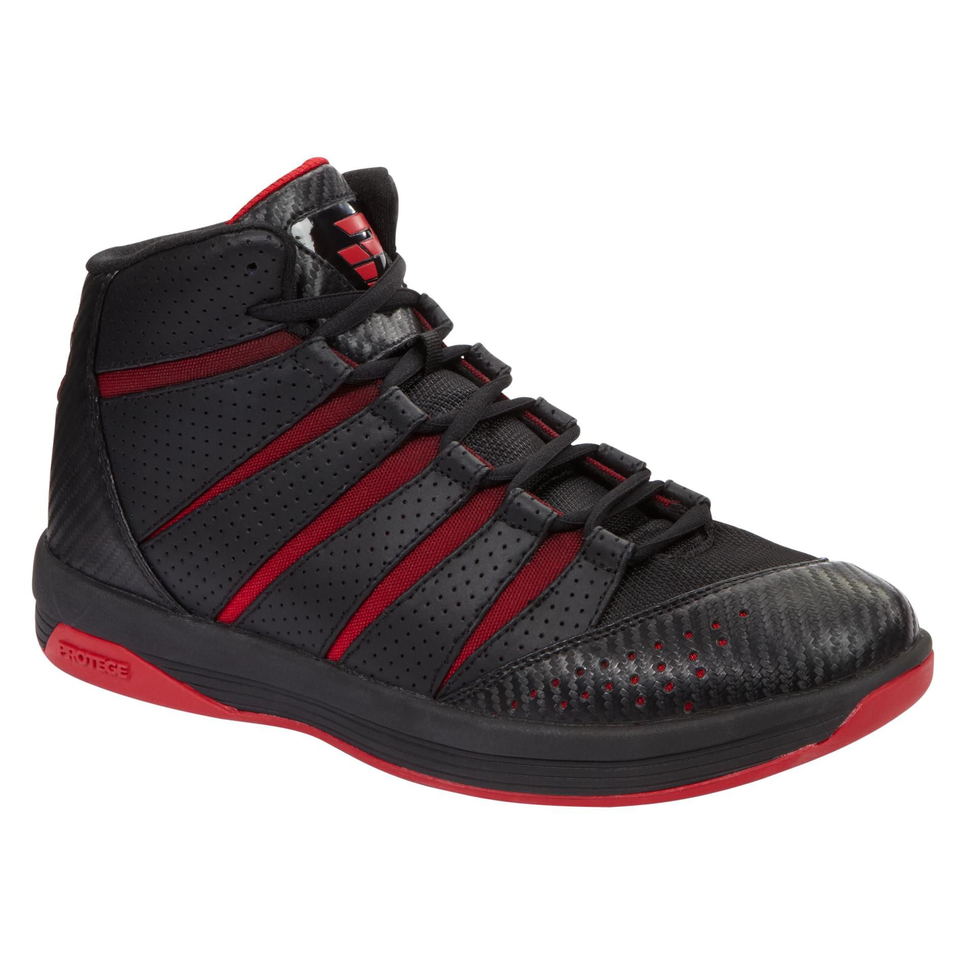 Protege Men's Glide Leather Basketball Sneaker - Avail up to size 16 - Black/Red