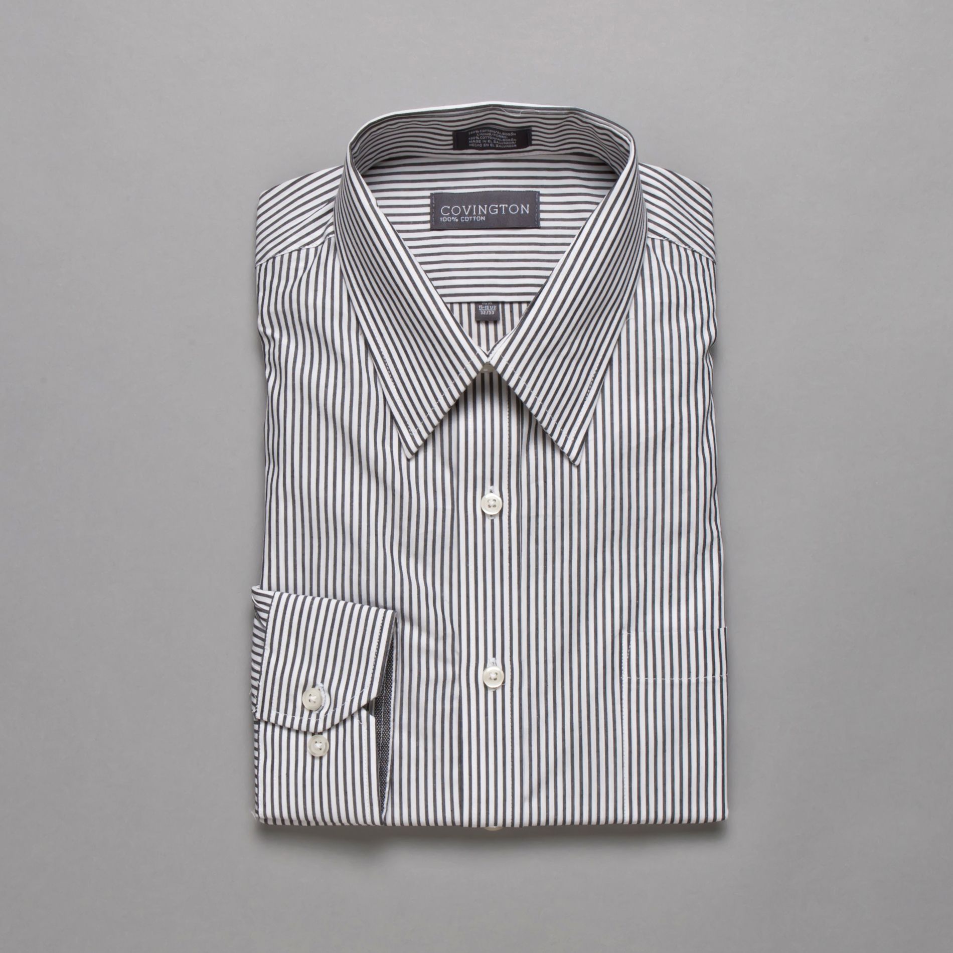 Covington Men&#8217;s Classic Striped Dress Shirt &#8211; Black/White