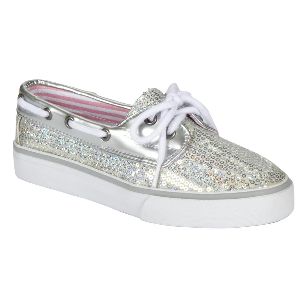 Expressions Girl's Anchor Glitter Boat Shoe - Silver