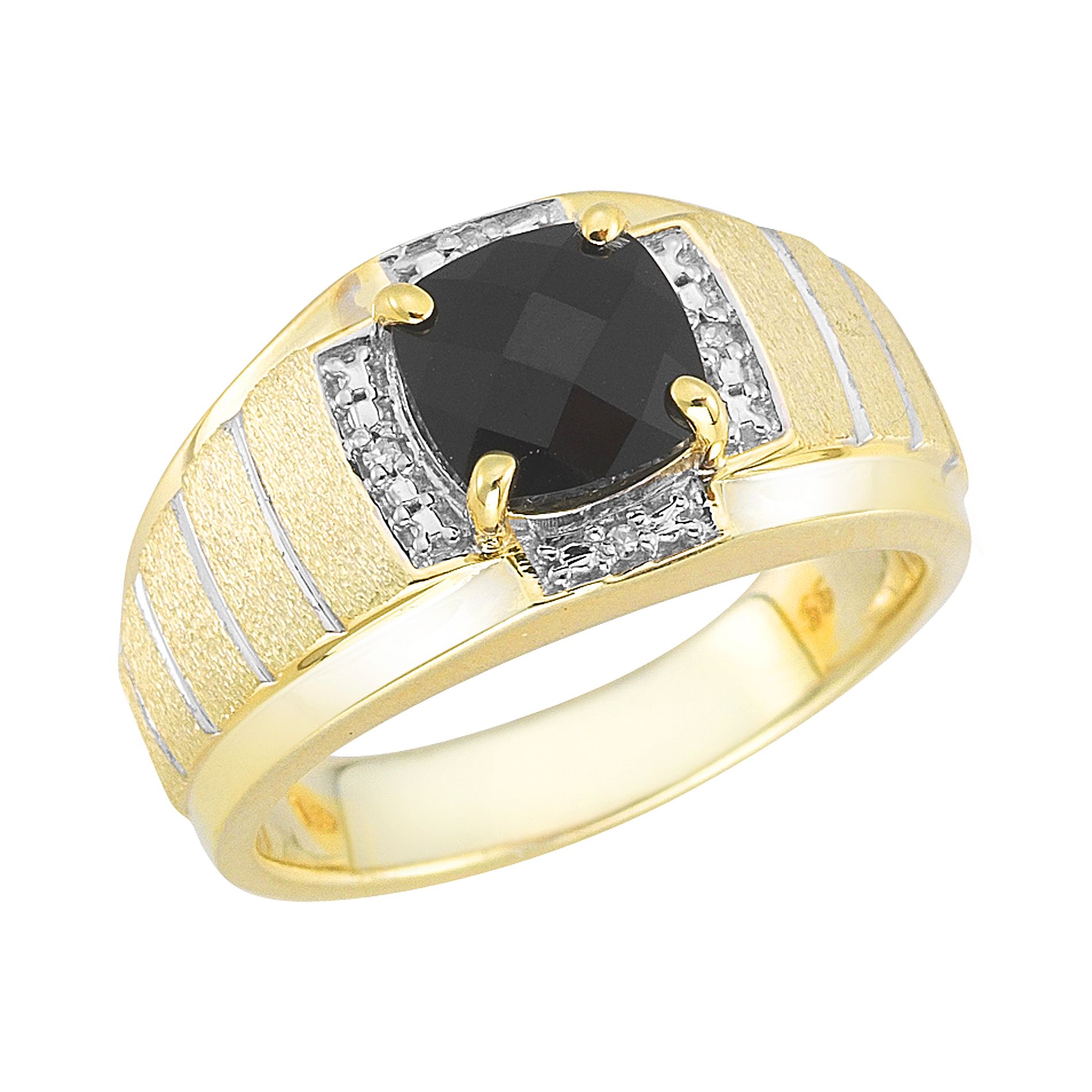 18K Gold Over Sterling Silver Onyx and Diamond Men s Ring 18K Gold Over Sterling Silver Onyx and Diamond Men s Ring