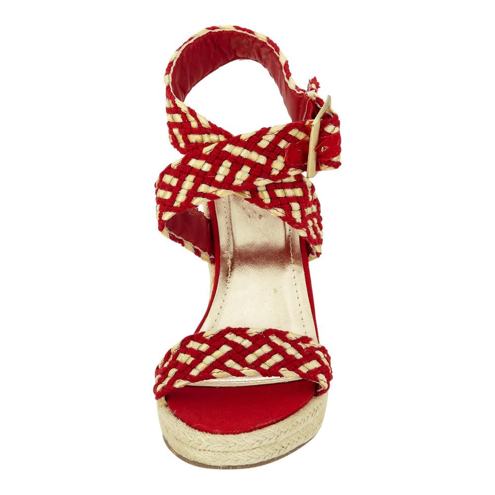 Yoki Women's Gemma Woven Wedge Sandal - Red