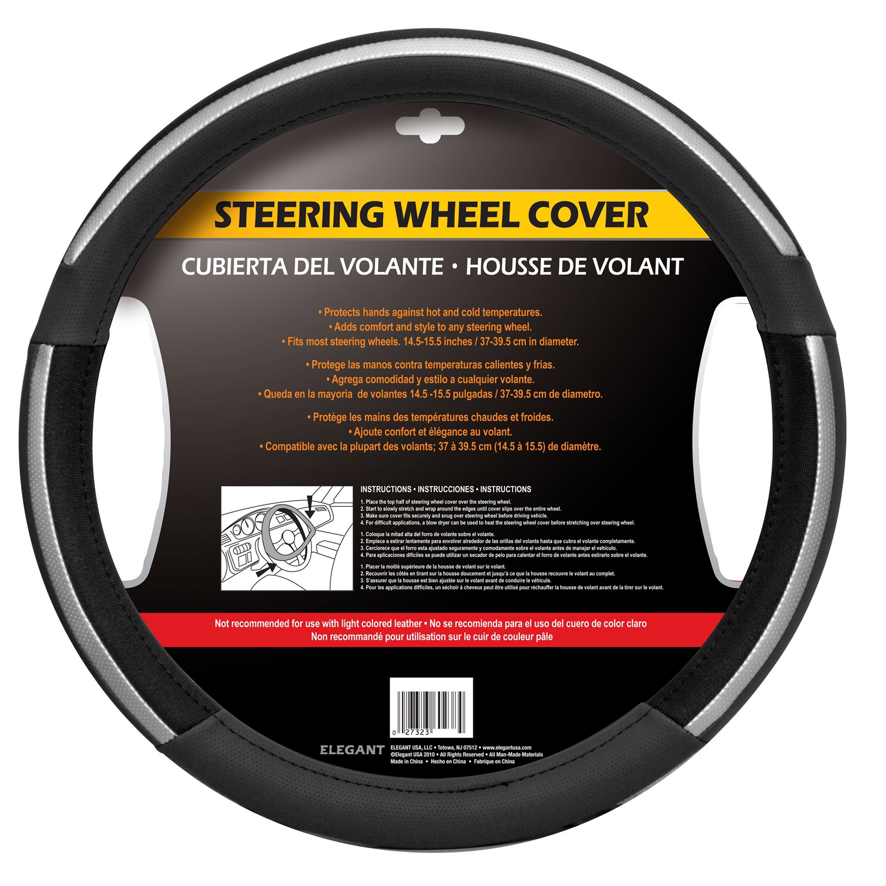 Elegant USA Black & Silver Racer Style Steering Wheel Cover