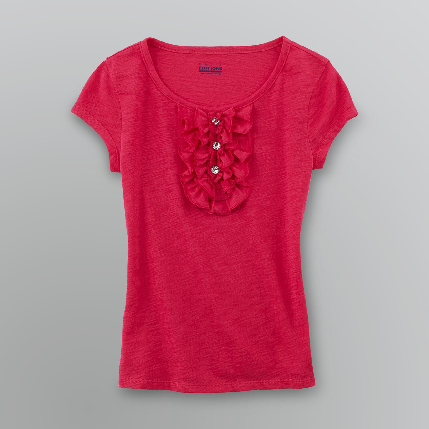 Basic Editions Girl's Ruffle Henley T-Shirt