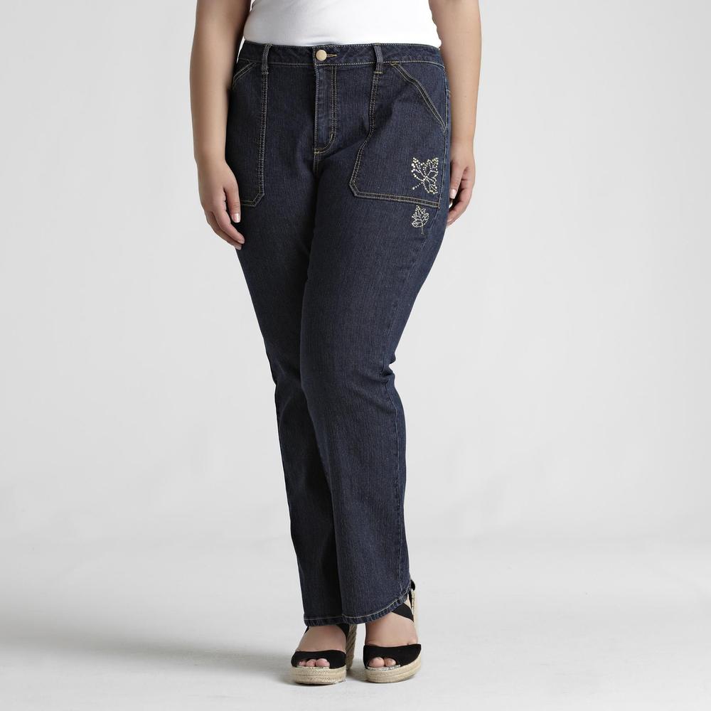 Basic Editions Women's Plus Patch Pocket Jeans