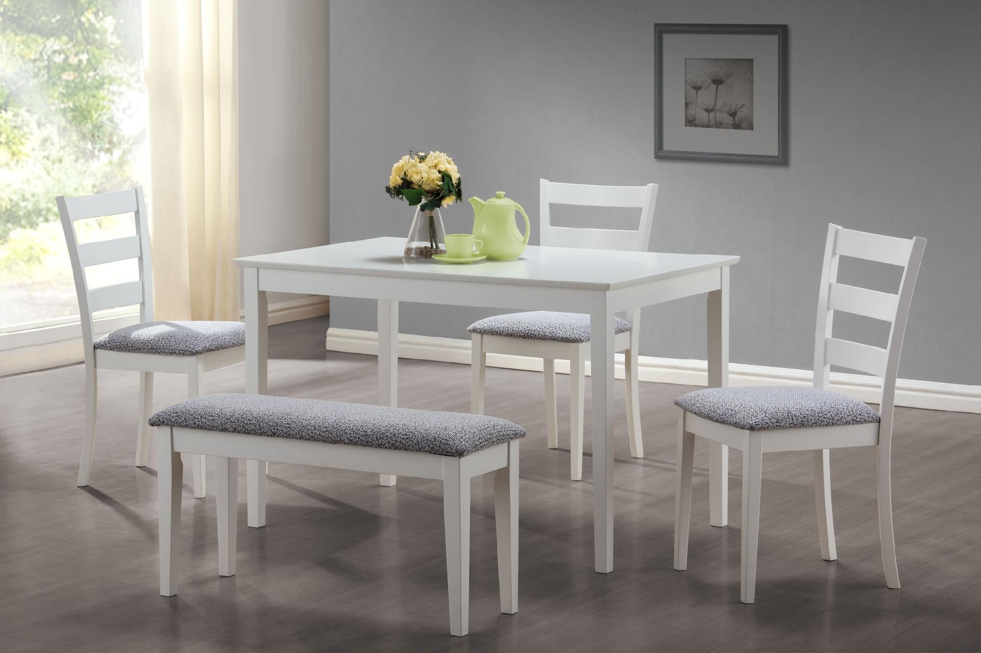 Monarch Specialties DINING SET - 5PCS SET / WHITE BENCH AND 3 SIDE CHAIRS