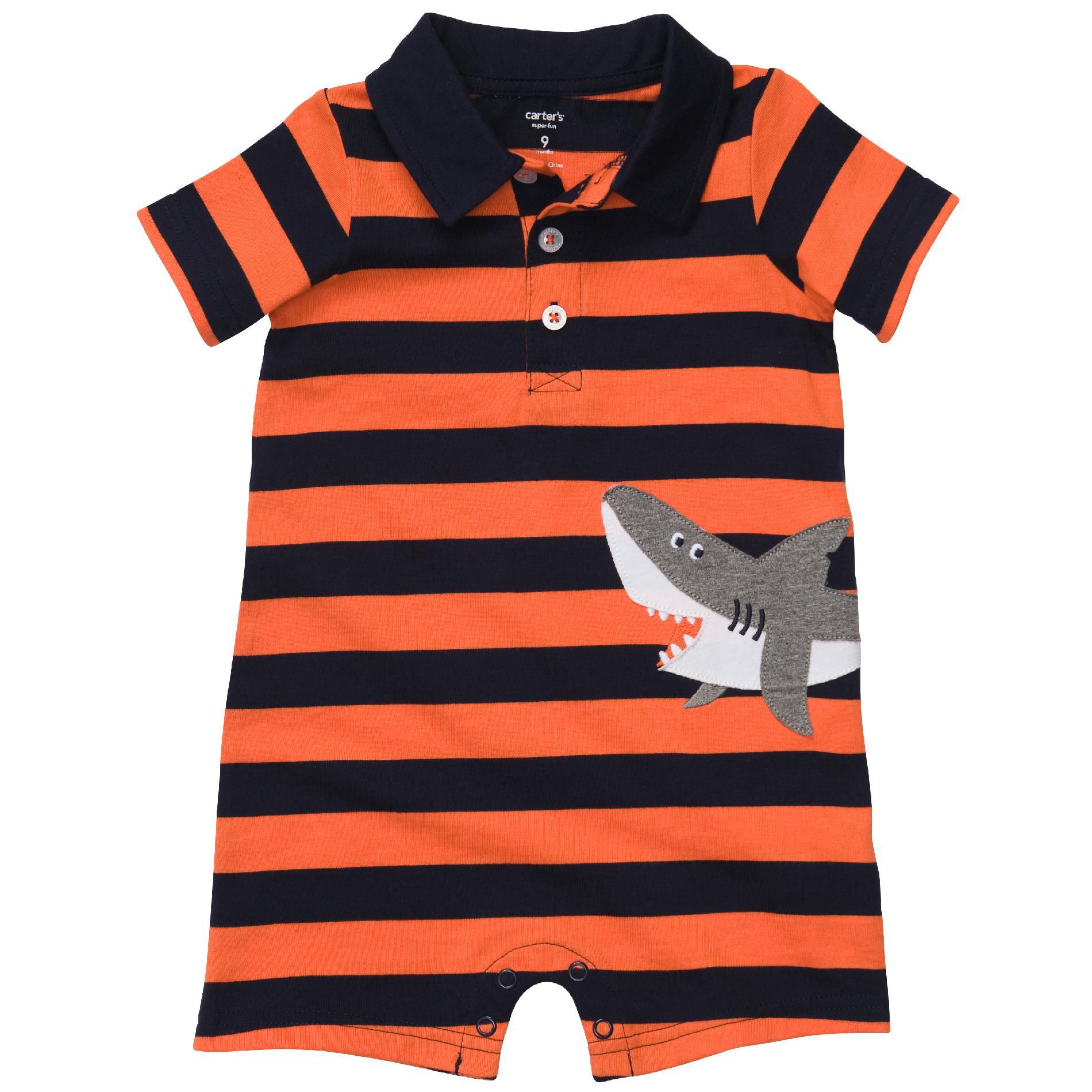 Carter's Boy's Newborn Romper Shark Striped Navy/Orange