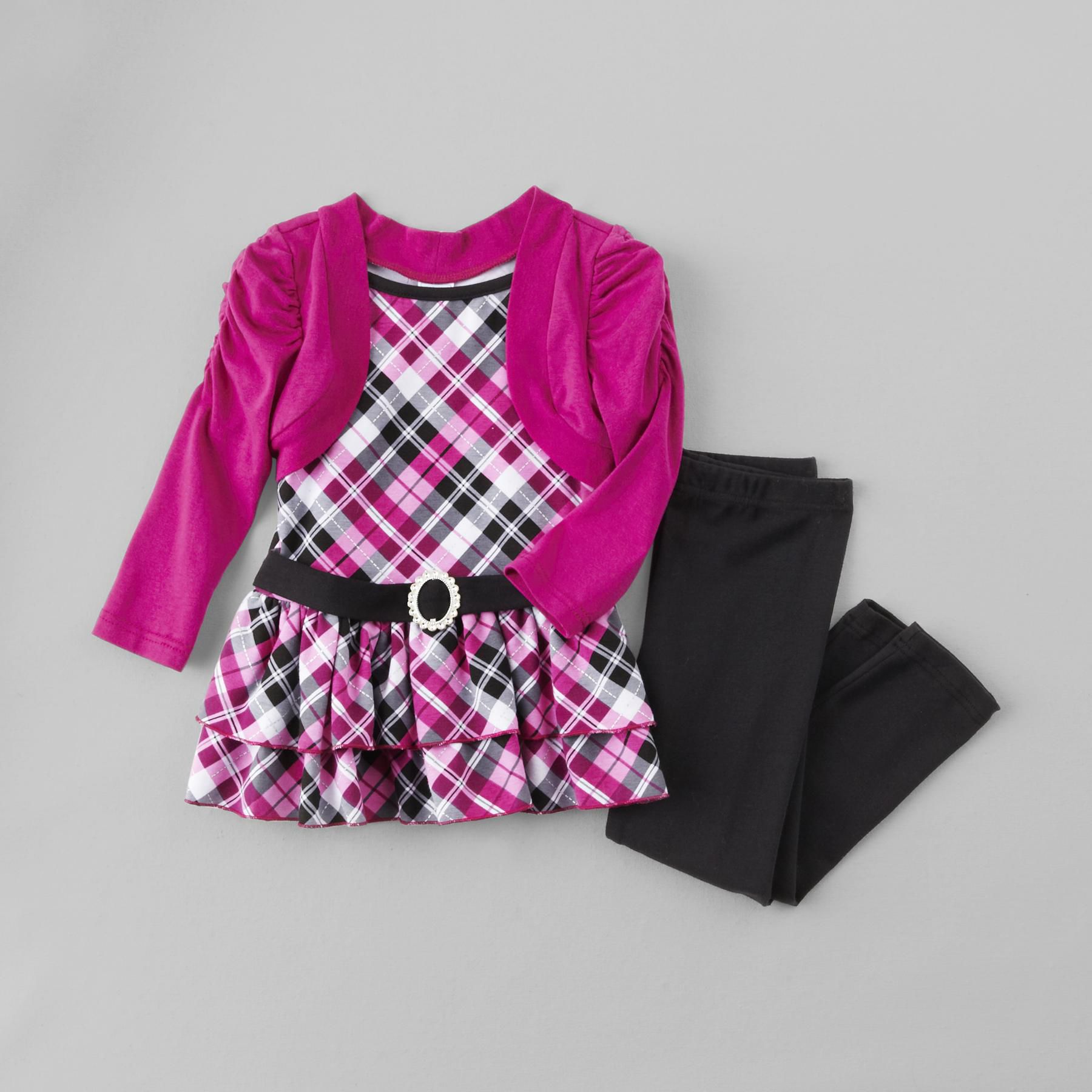 WonderKids Toddler Girl's Plaid Shrug Dress and Leggings Set