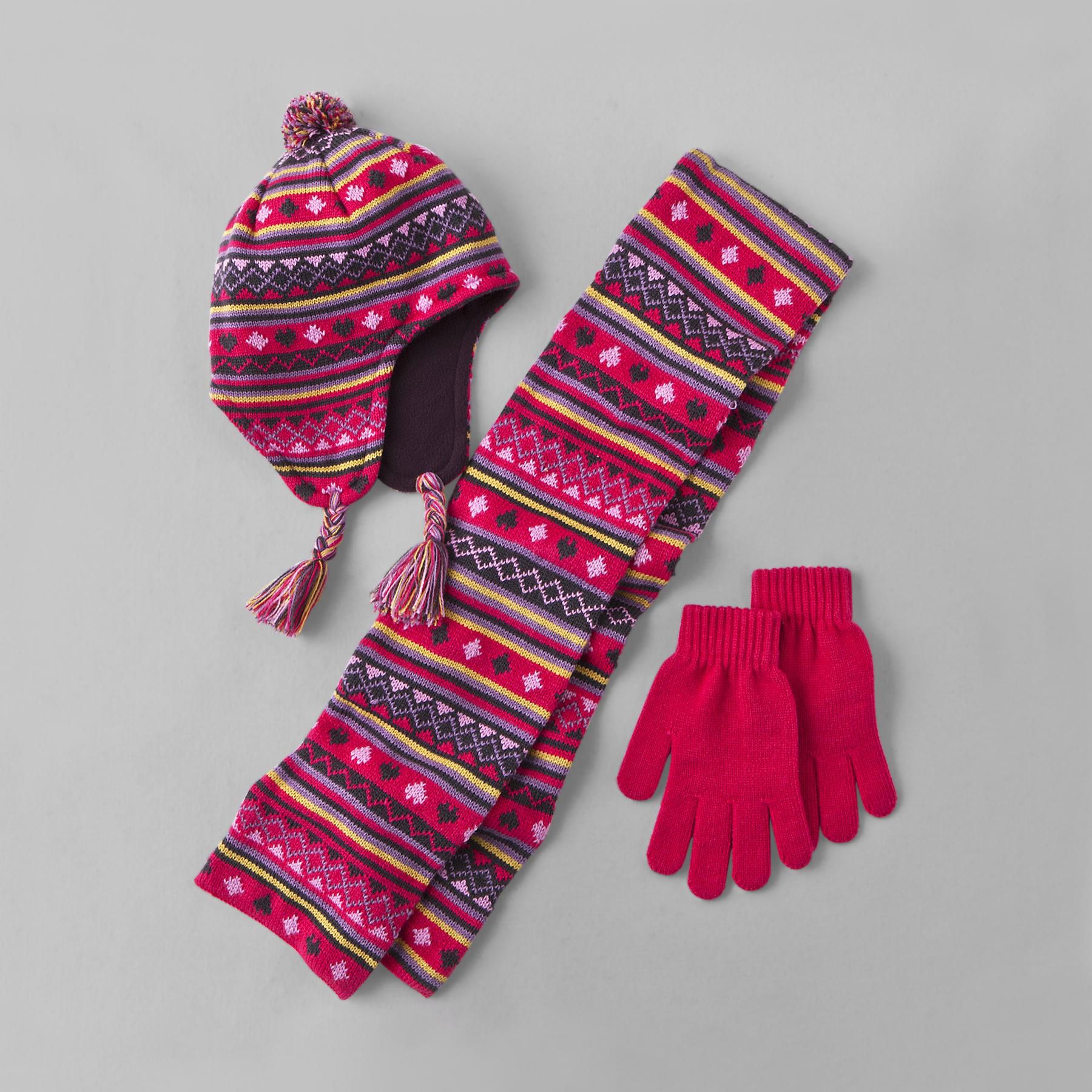 Joe Boxer Girls' Knit Fair Isle Hat Scarf & Gloves Set