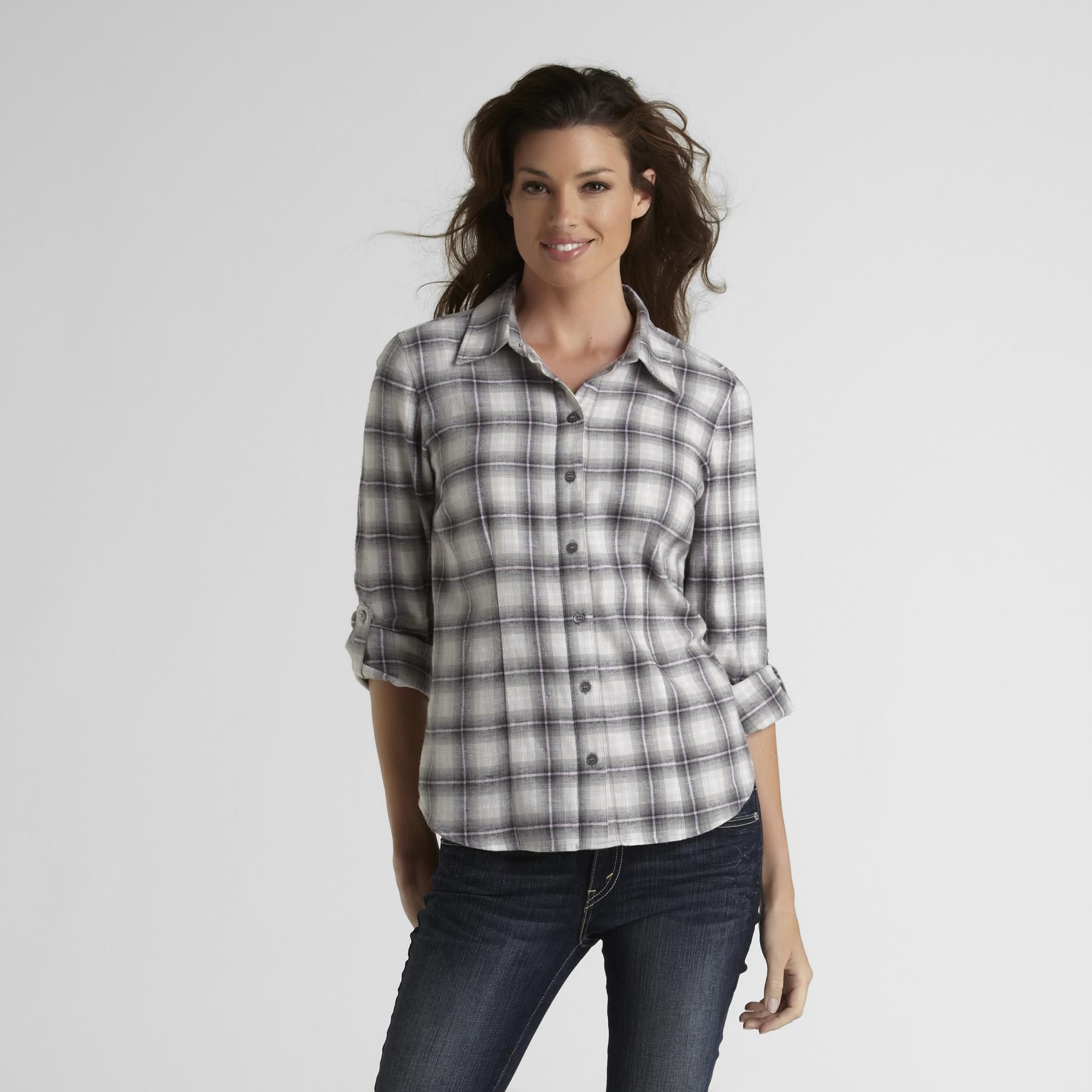 Basic Editions Women's Roll-Tab Flannel Shirt