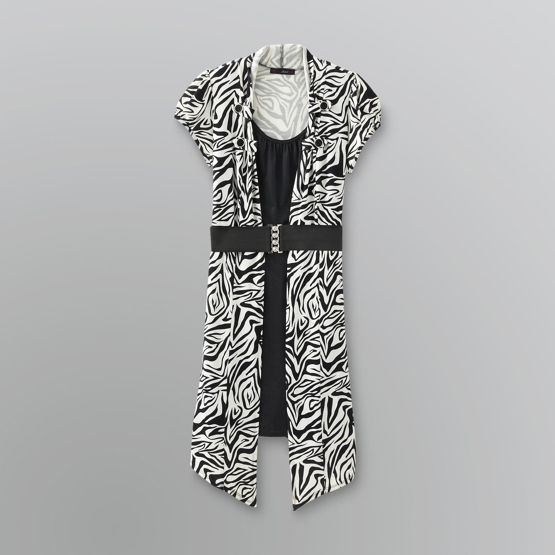 Heart Soul Junior's Plus Zebra Layered Look Coat Dress
