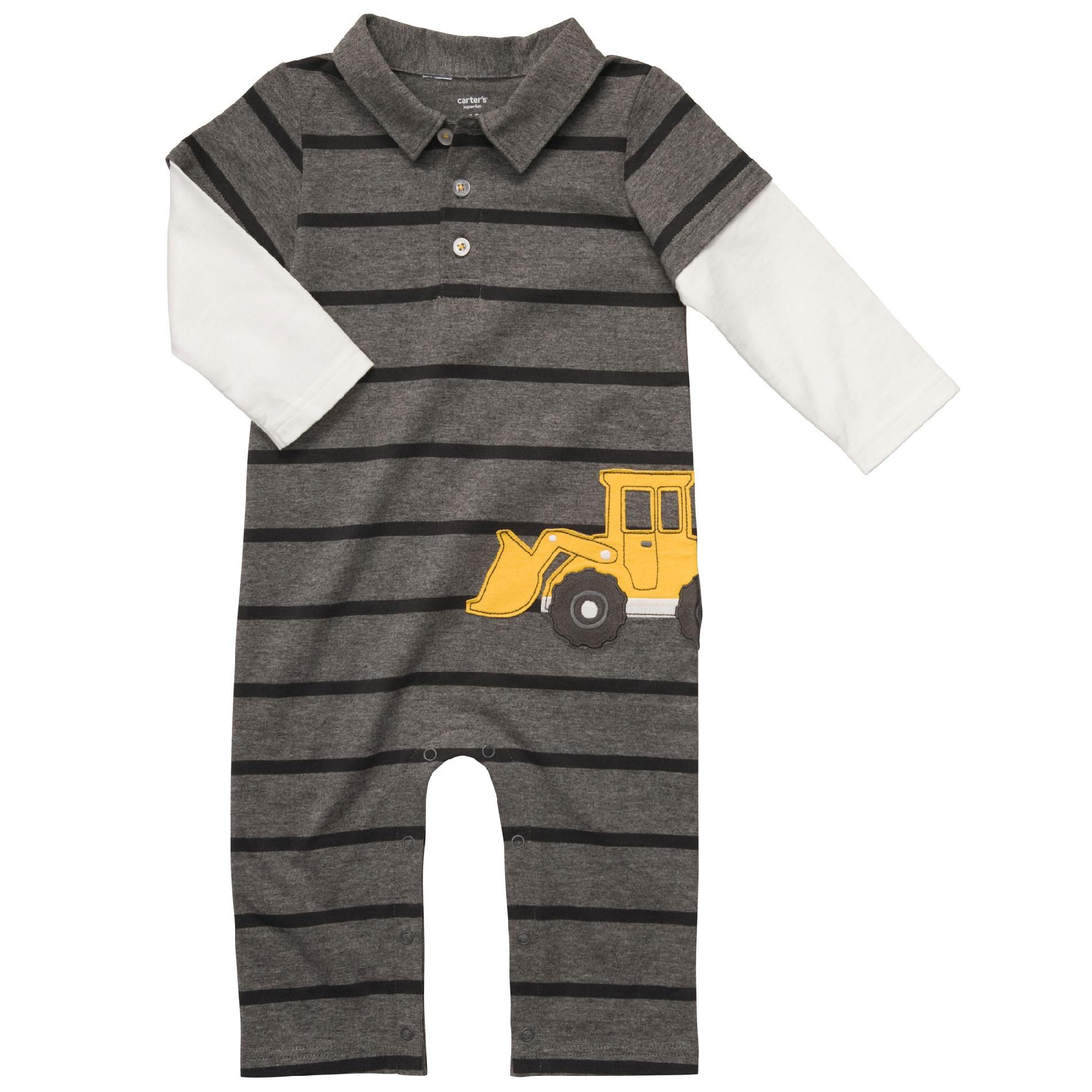 Carter's Infant Boy&#8217;s Bodysuit One Piece Tractor Long Sleeve Striped Grey/Black
