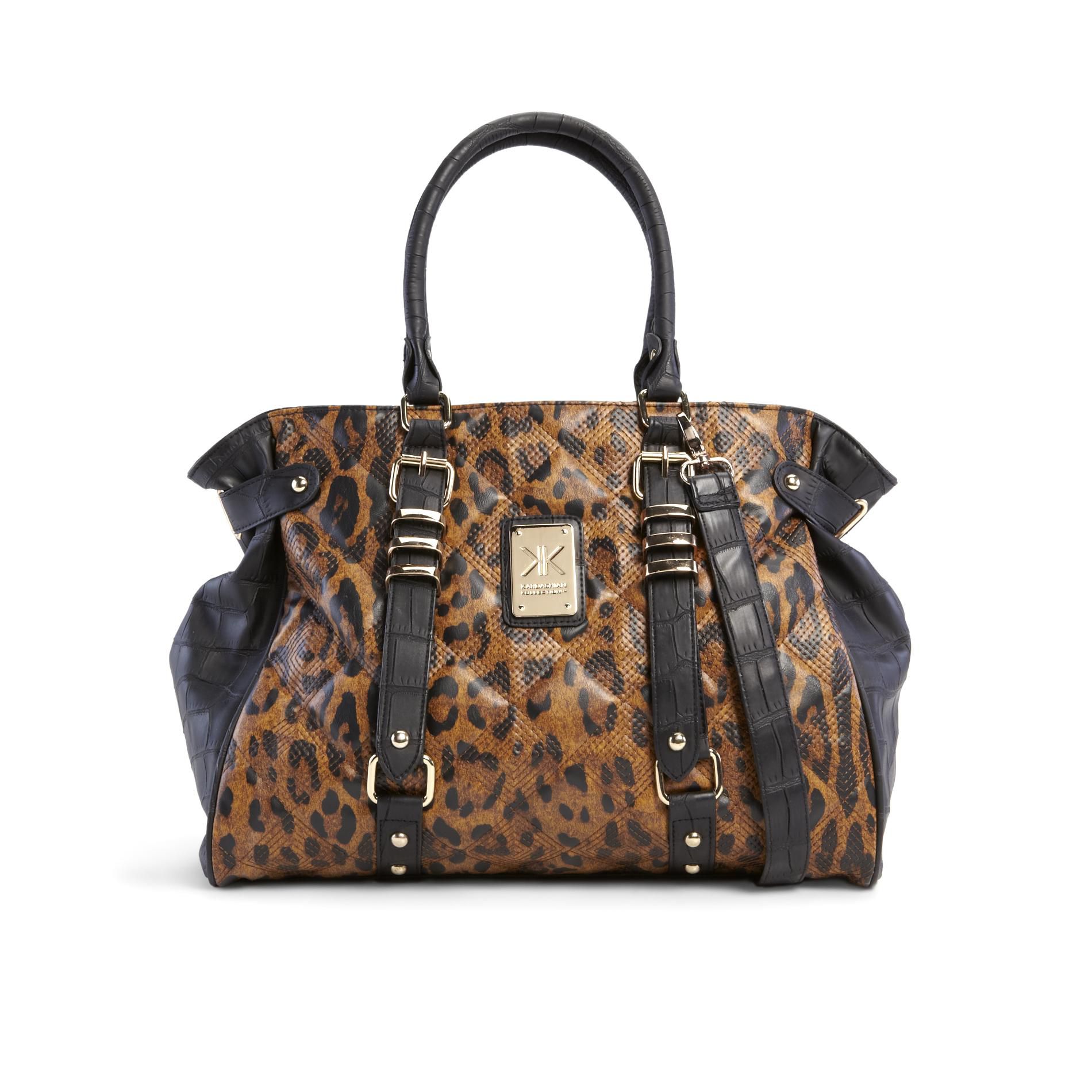 Kardashian Kollection Quilted Leopard Satchel Handbag Neutral