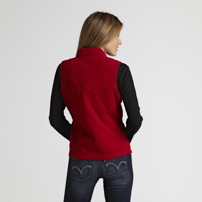 Basic Editions Women's Quilted Corduroy Vest Solid